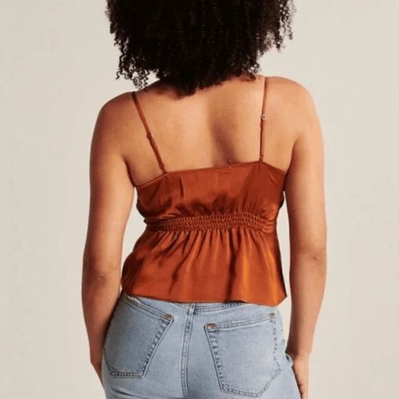 Abercrombie & Fitch Copper Orange Satin Tie Front Cami Tank Small NWT - Picture 7 of 8